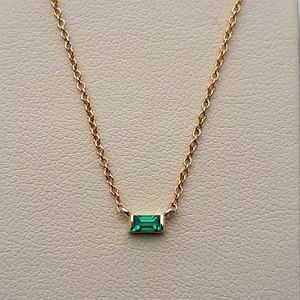 SOLD Emerald Baguette Solitaire Pendant, Adjustable Necklace, 16-18 inches